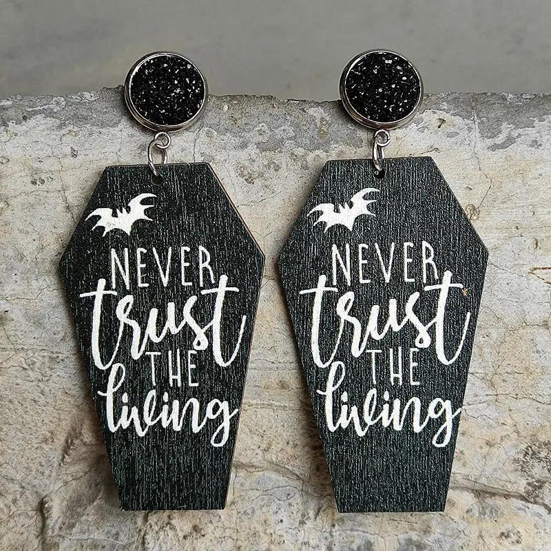 Coffin Shape Wooden Dangle Earrings by Trendsi