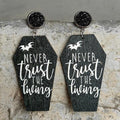 Coffin Shape Wooden Dangle Earrings by Trendsi