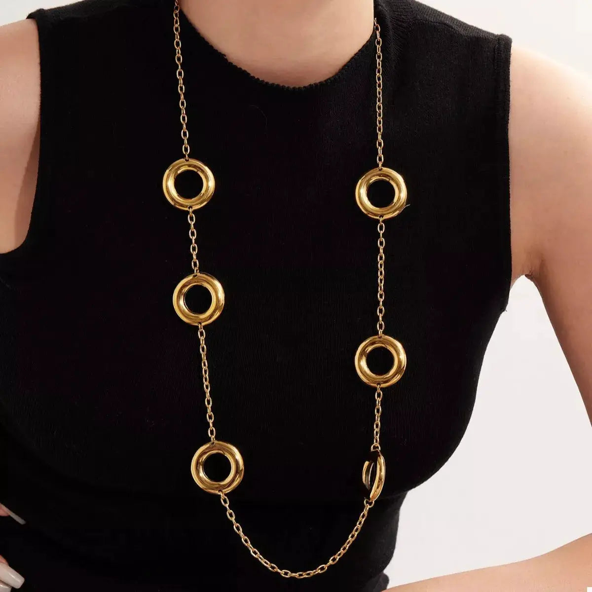 18K Gold-Plated Circle Chain Statement Necklace by Trendsi