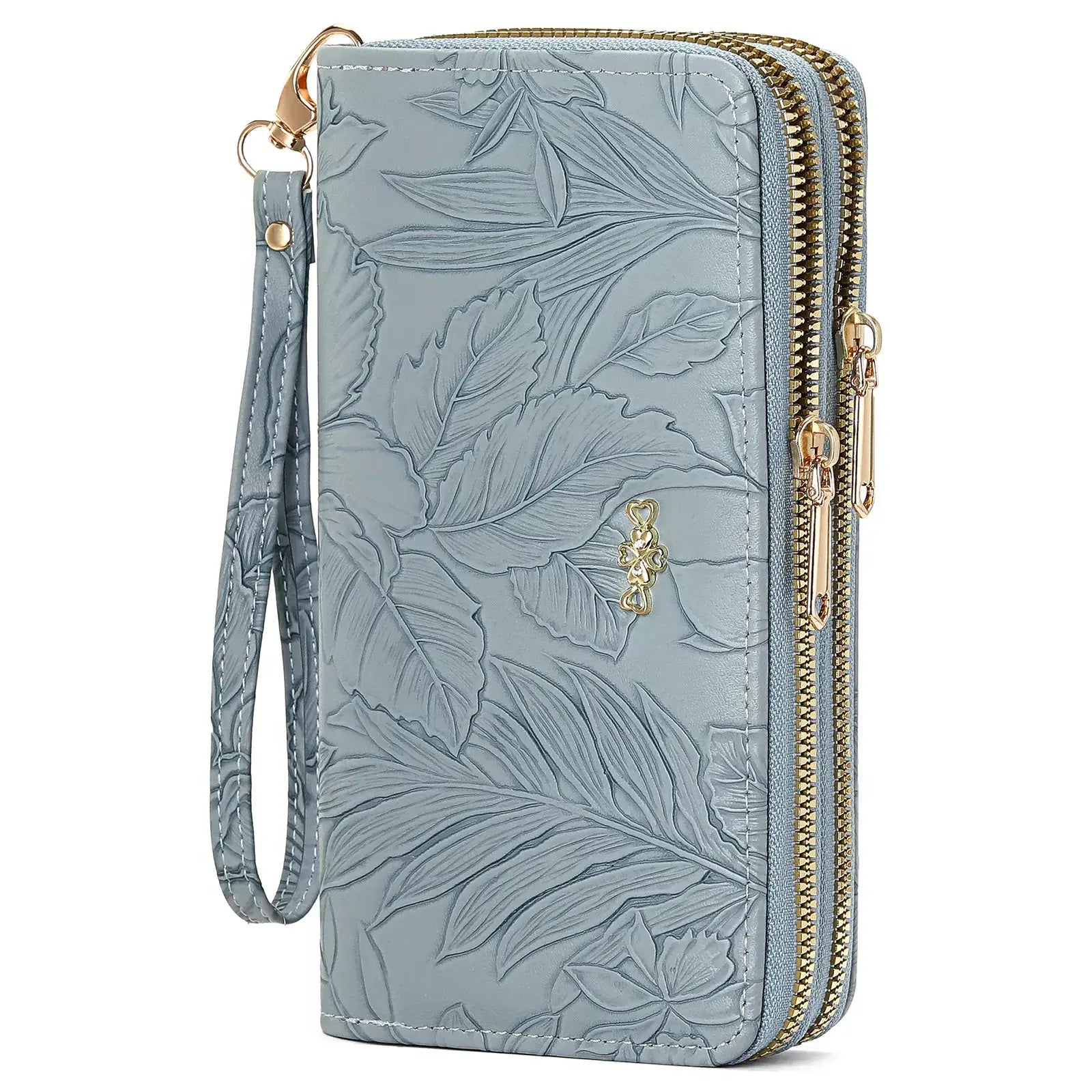 Embossed Floral Pattern Double Zipper Wallet by Trendsi