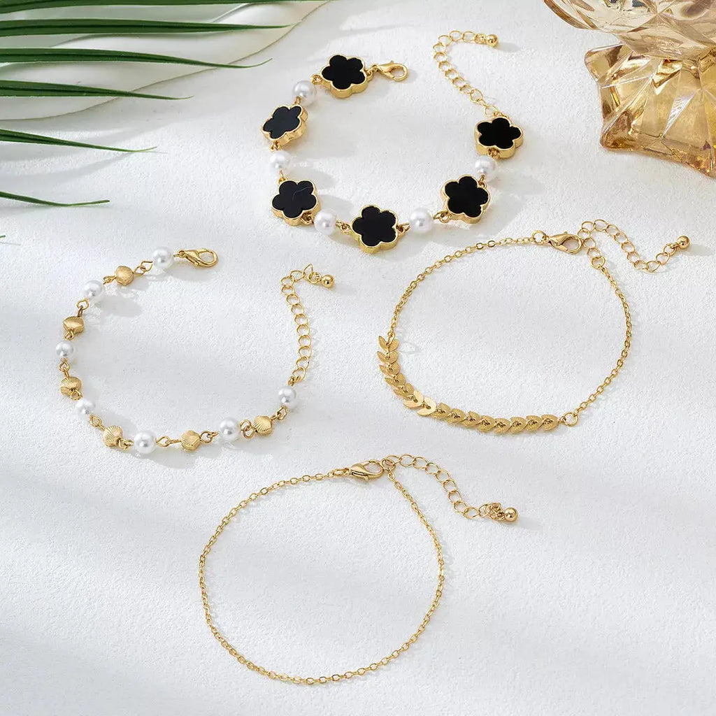 4-Piece 18K Gold-Plated Alloy Resin Bracelet by Trendsi