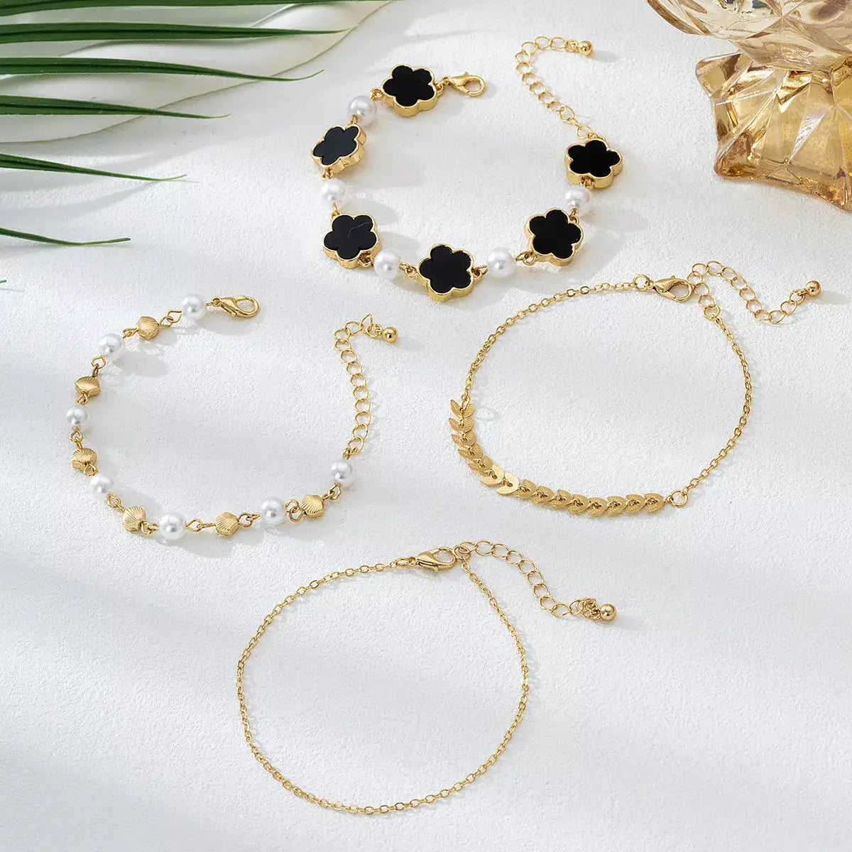 4-Piece 18K Gold-Plated Alloy Resin Bracelet by Trendsi