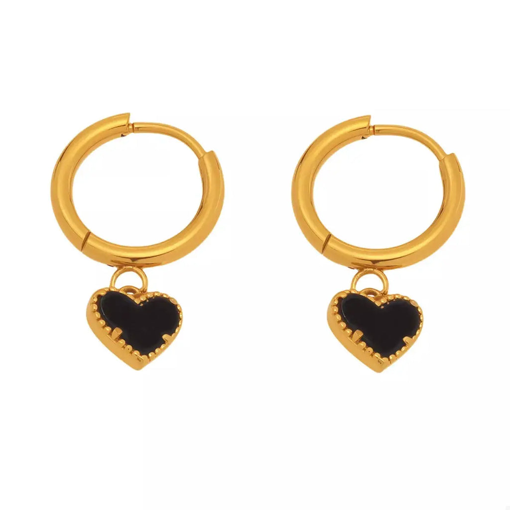 18K Gold-Plated Hoop Earrings with Heart Pendant by Trendsi