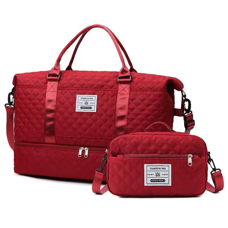 Checkered Dry-Wet Separation Sports Tote Bag Yoga Fitness Bag Large Capacity Shoe Compartment Travel Bag by eprolo
