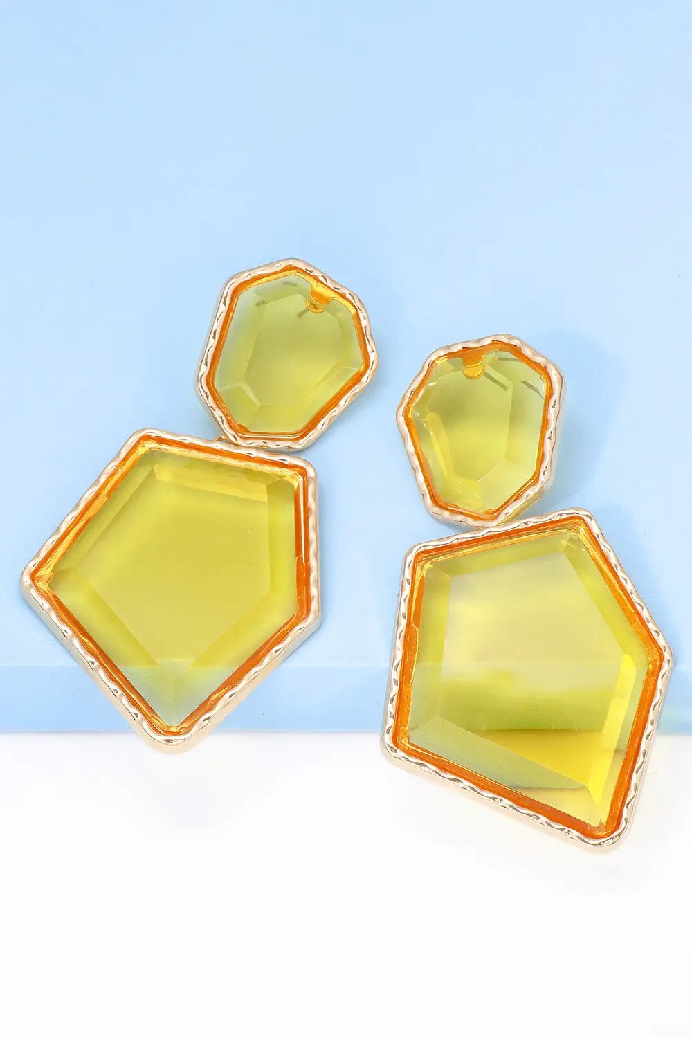 Geometrical Shape Zinc Alloy Frame Resin Dangle Earrings by Trendsi