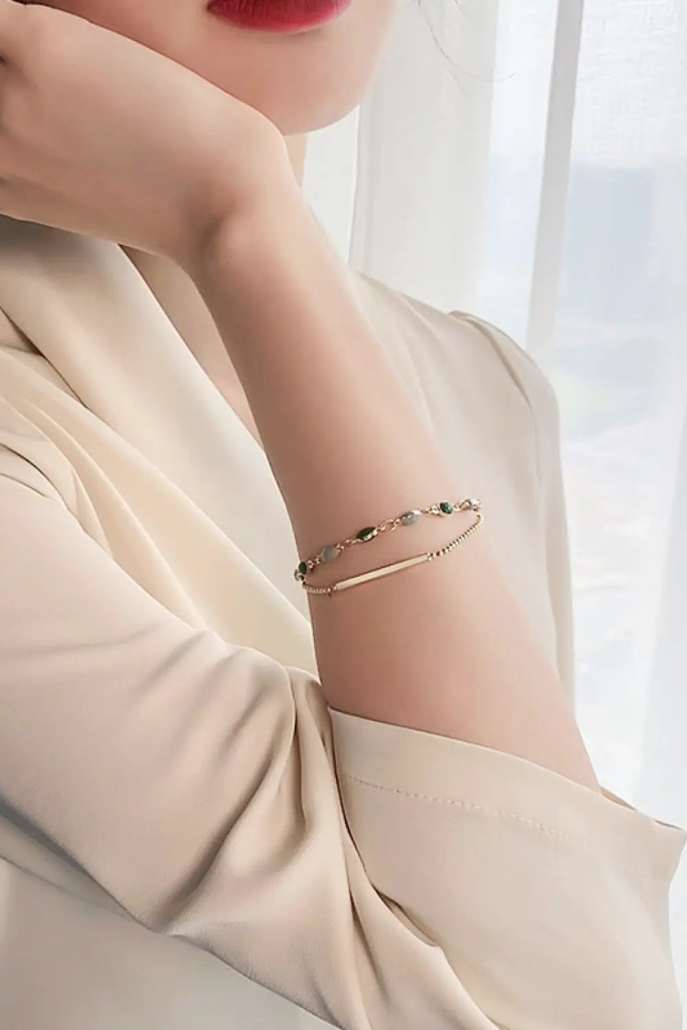 Alloy Double-Layered Bracelet by Trendsi