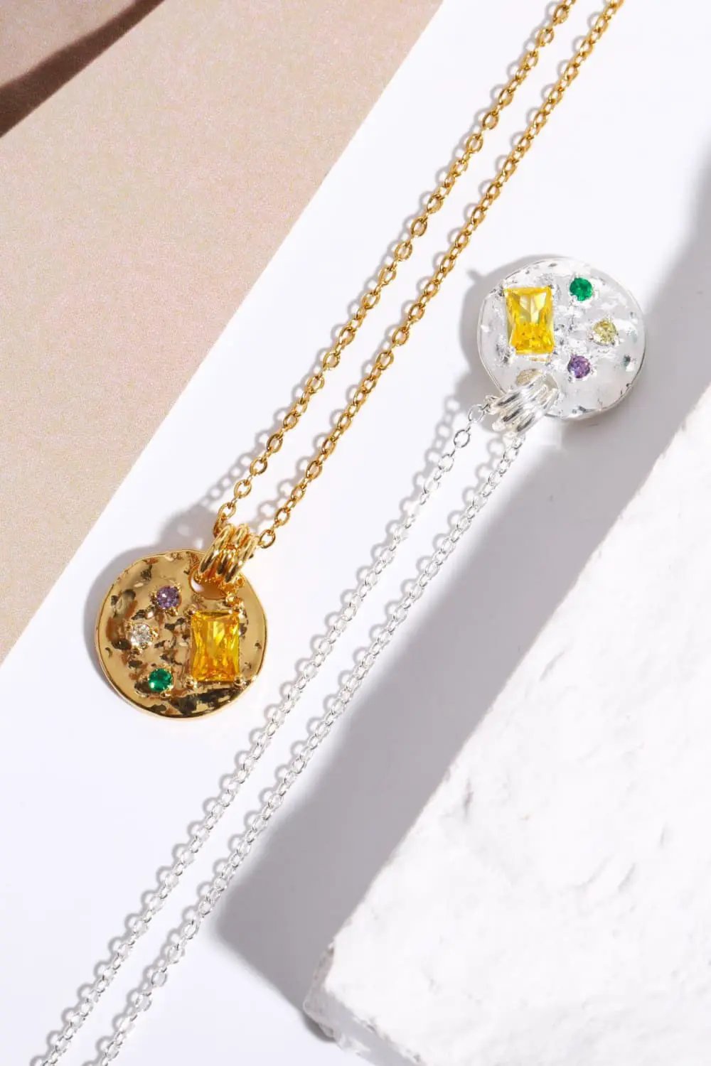 Inlaid Multicolored Zircon Round Pendant Copper Necklace by Trendsi
