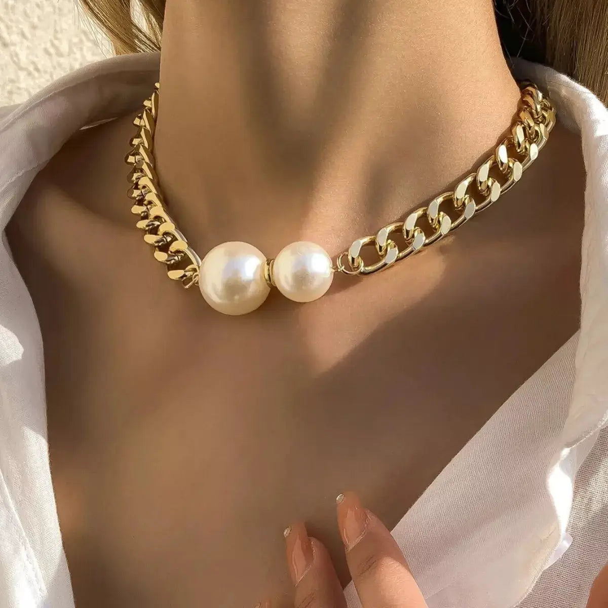 18K Gold-Plated Pearl Necklace by Trendsi