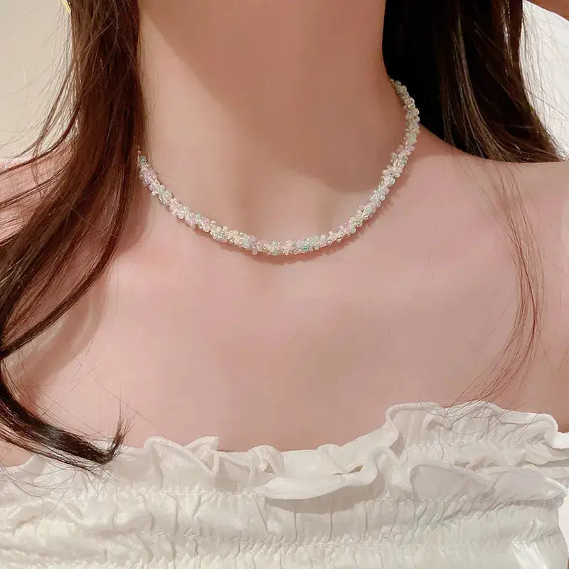 Titanium Steel Rice Bead Necklace by Trendsi