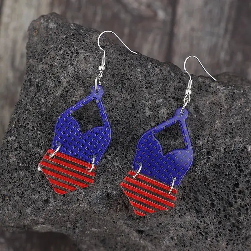 US Flag Pattern Acrylic Earrings by Trendsi