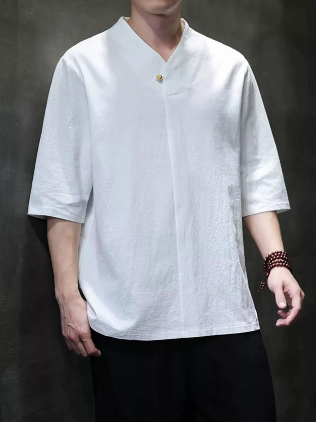 Men's Plus Size Solid Color 3/4 Sleeve Shirt by Trendsi