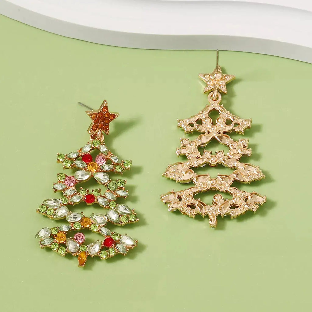 Christmas Tree Earrings with Rhinestones by Trendsi
