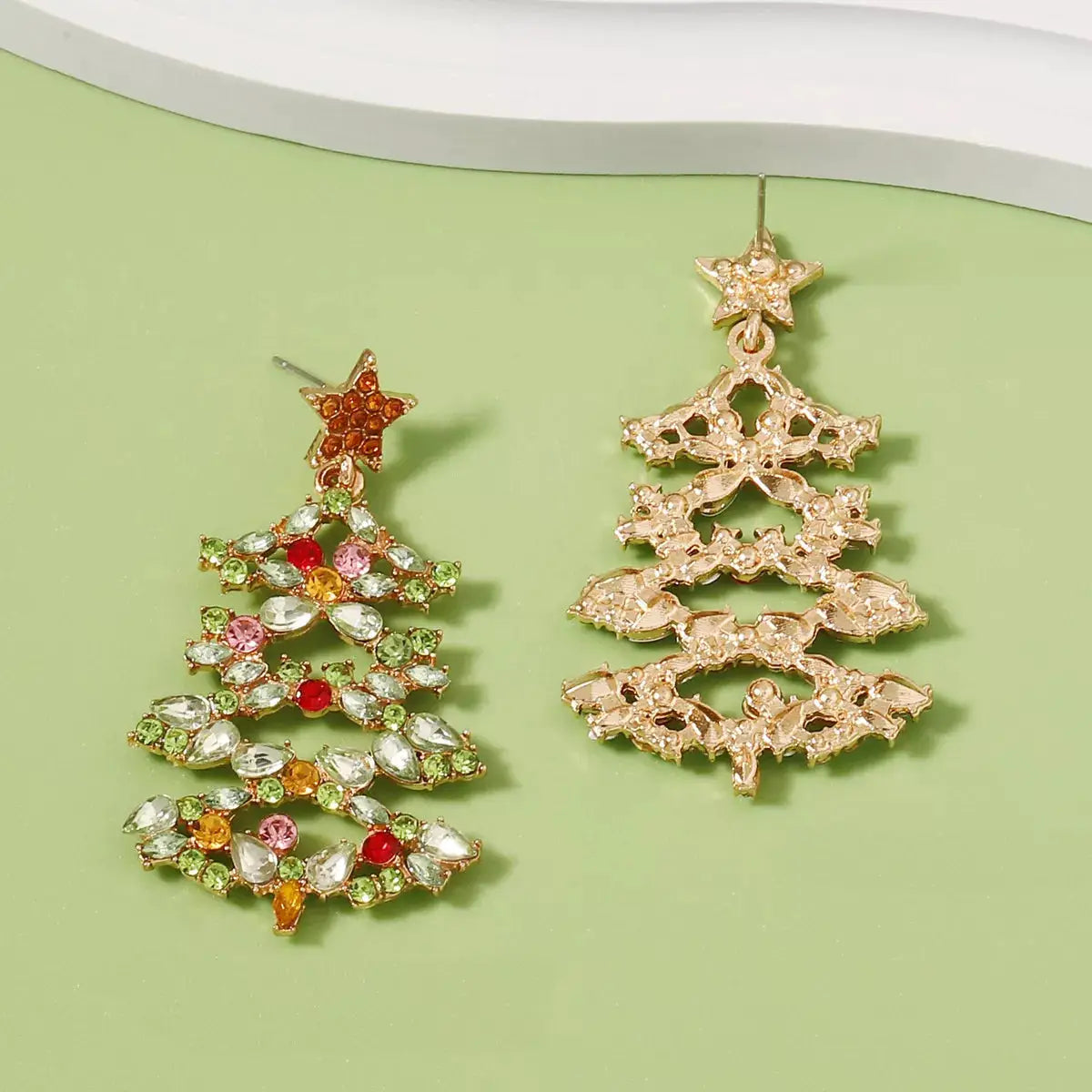 Christmas Tree Earrings with Rhinestones by Trendsi
