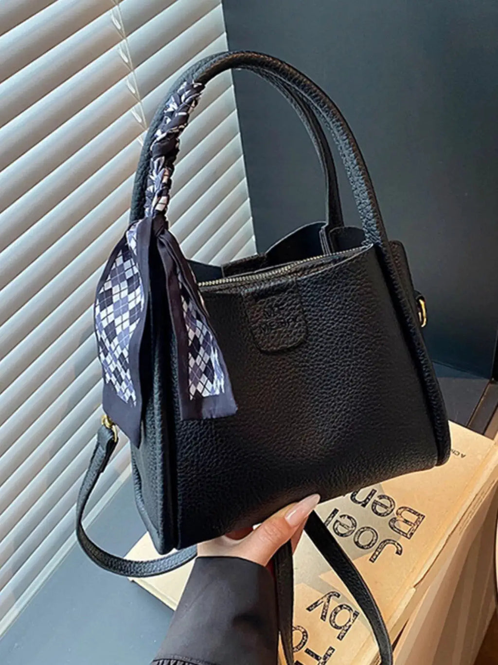 Leather Crossbody Bag with Scarf Accent by Trendsi
