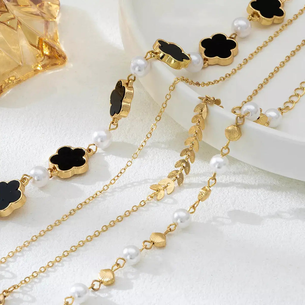 4-Piece 18K Gold-Plated Alloy Resin Bracelet by Trendsi