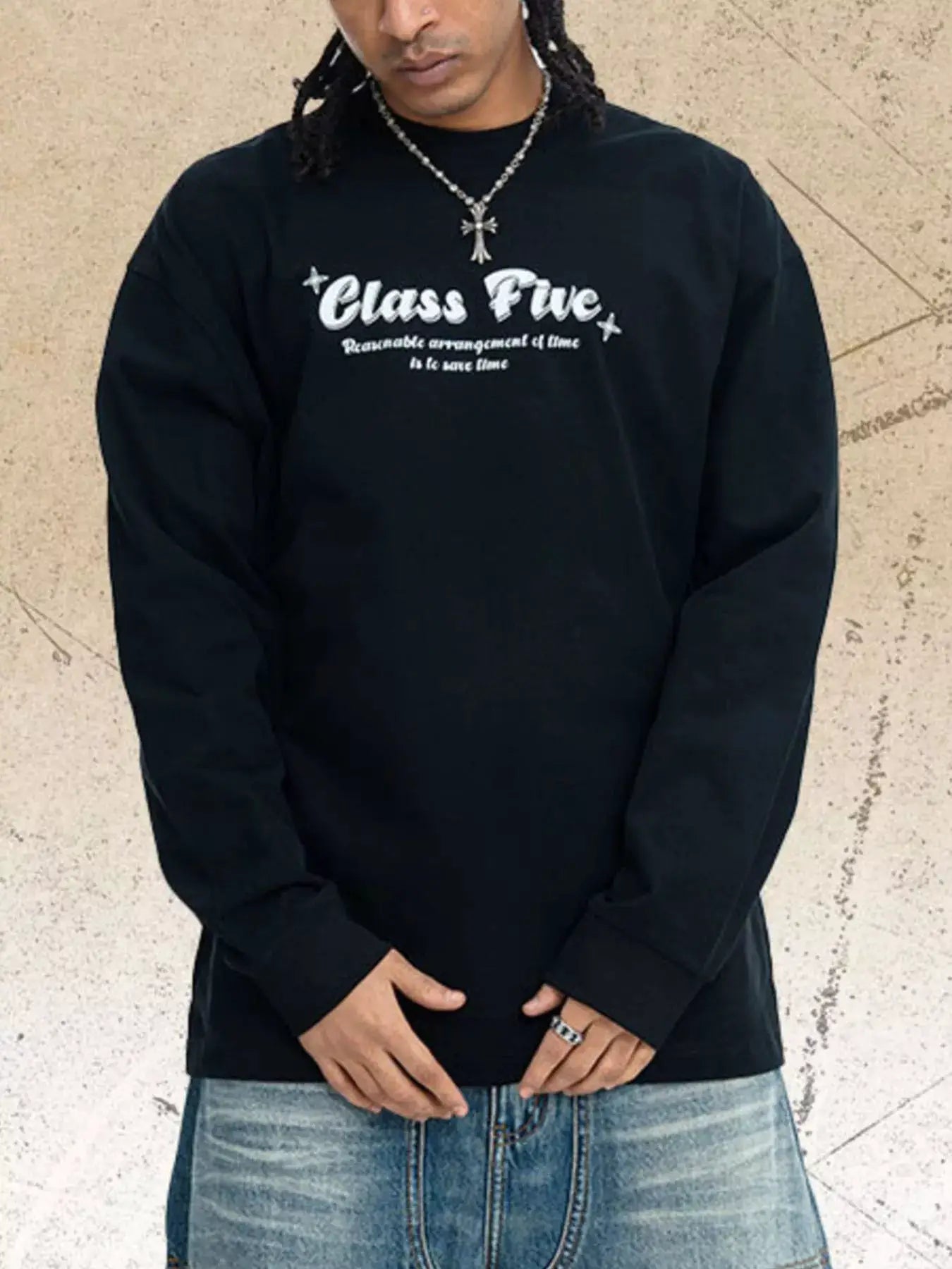 Men's Class Five Graphic Long Sleeve T-Shirt by Trendsi