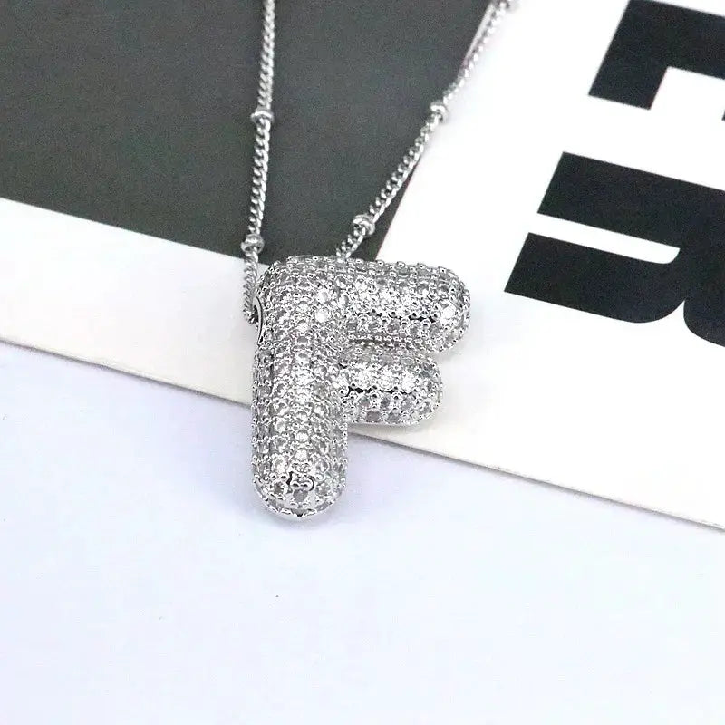 Copper Inlaid Zircon Letter Pendant Necklace by Trendsi