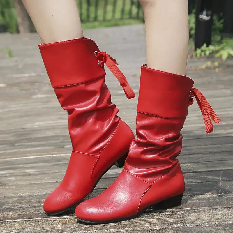 Point Toe Block Heels Boots by Trendsi