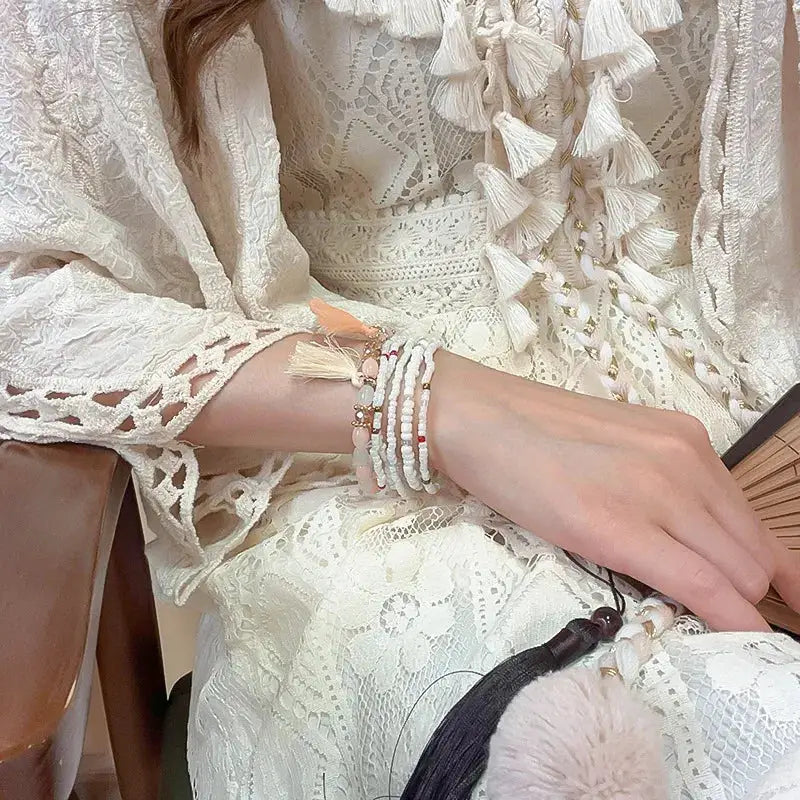 Tassel Rice Bead Bracelet by Trendsi