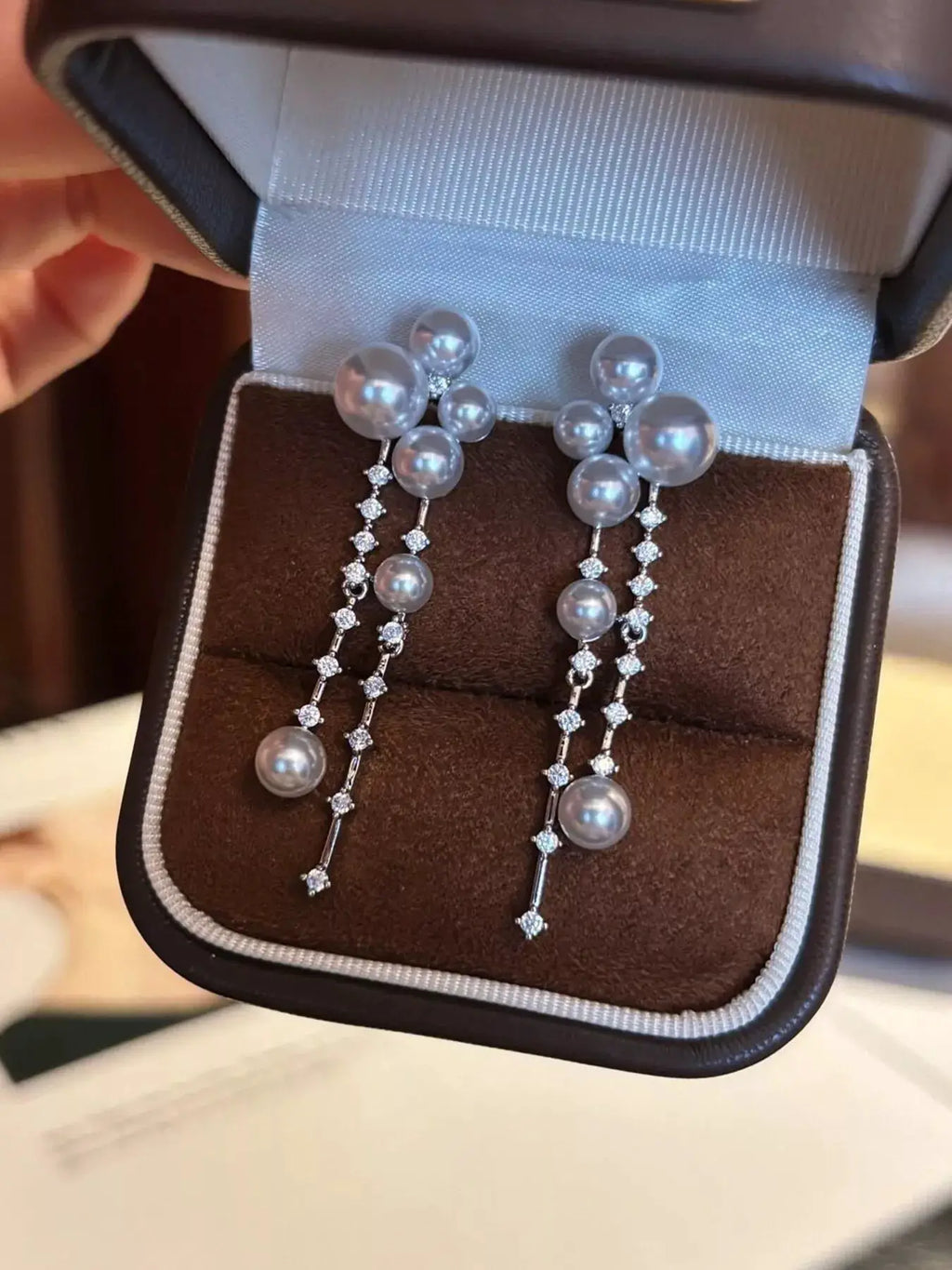 Pearl Cluster Dangle Earrings by Trendsi