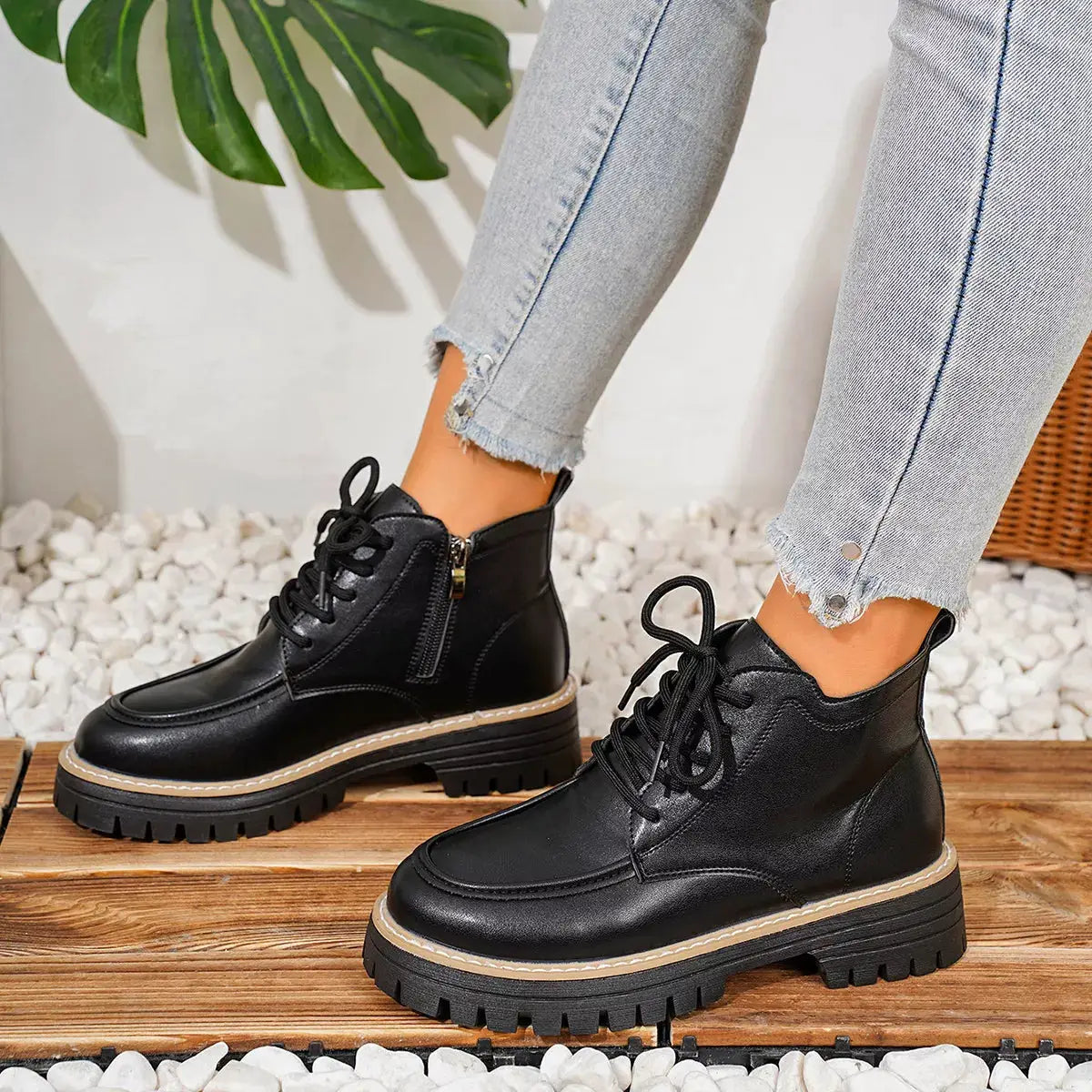 Chunky Lace-Up Combat Boots by Trendsi