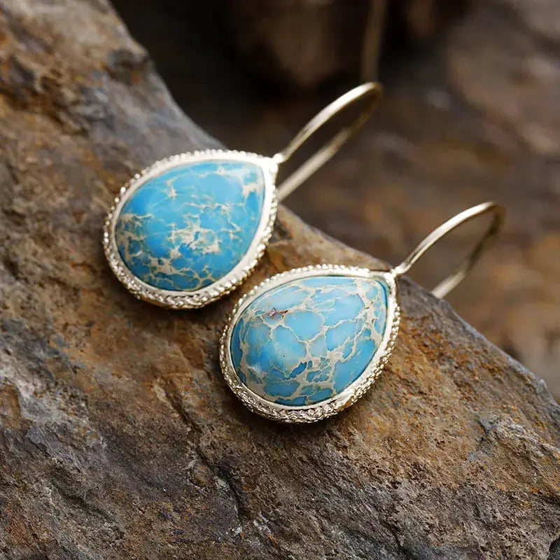 Copper Natural Stone Teardrop Shape Earrings by Trendsi