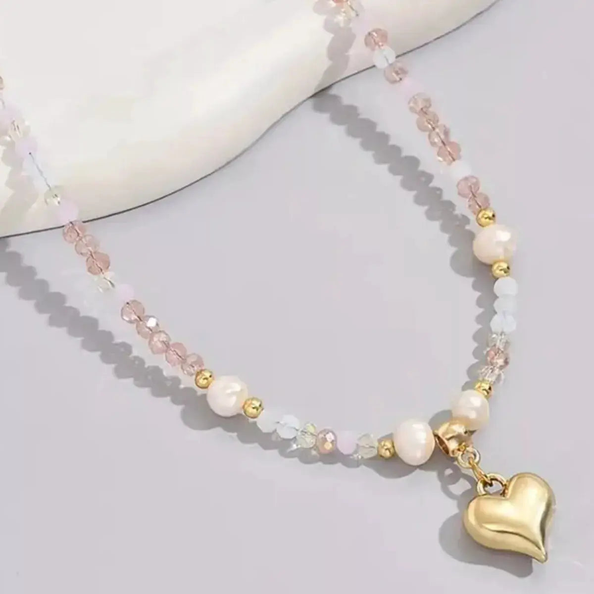 Bead Heart Pendant Necklace by Trendsi