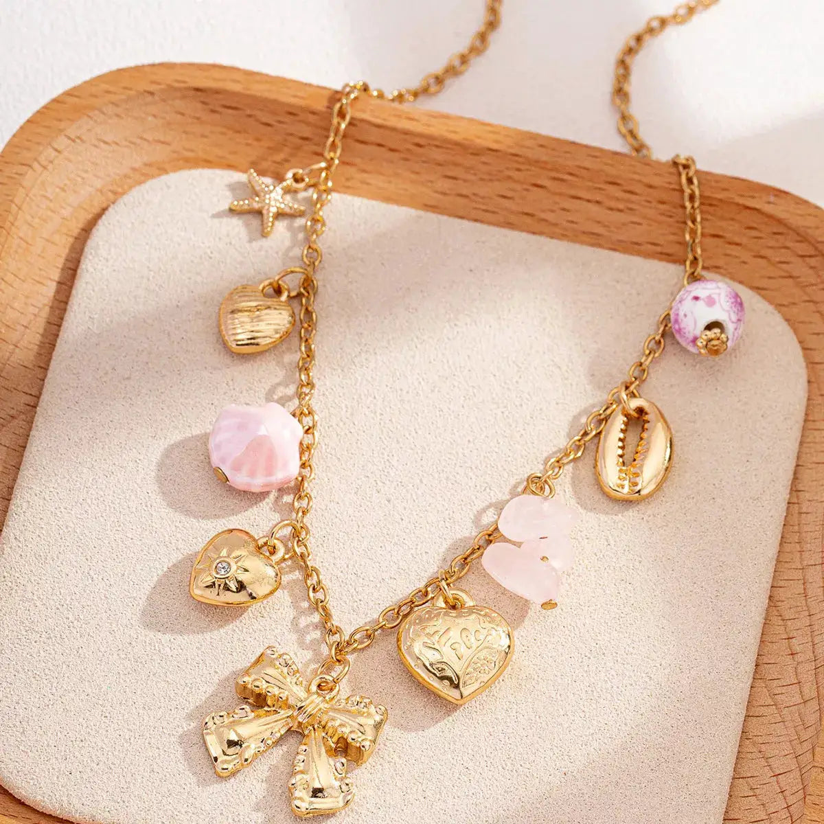 Heart and Butterfly Bow Ocean Multi-Pendant Necklace by Trendsi