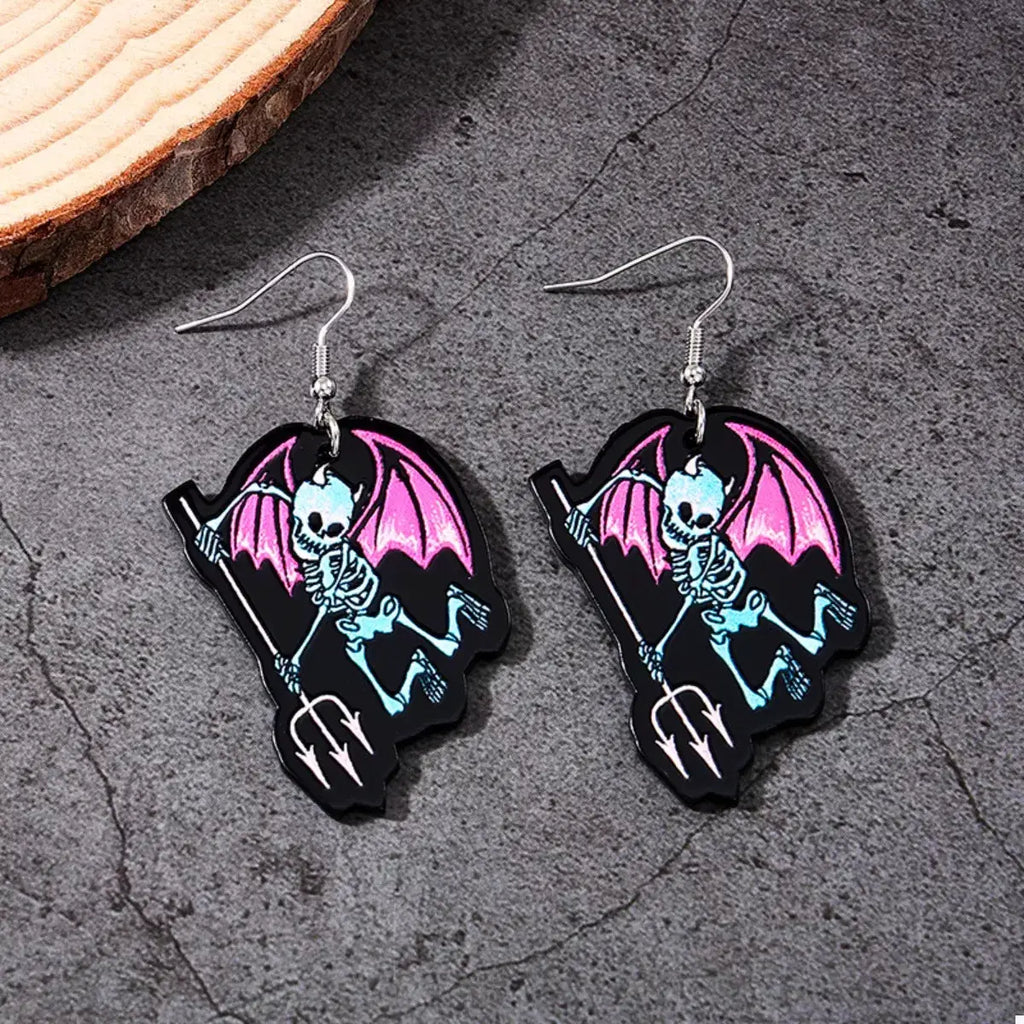 Halloween Spooky Skeleton Devil Wing Dangle Earrings by Trendsi