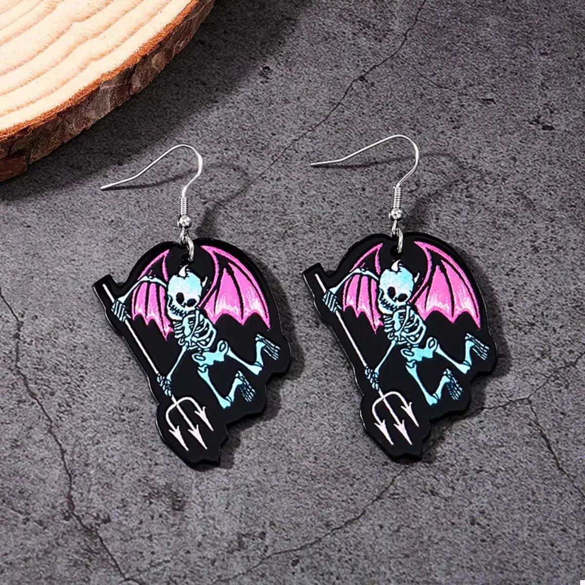 Halloween Spooky Skeleton Devil Wing Dangle Earrings by Trendsi