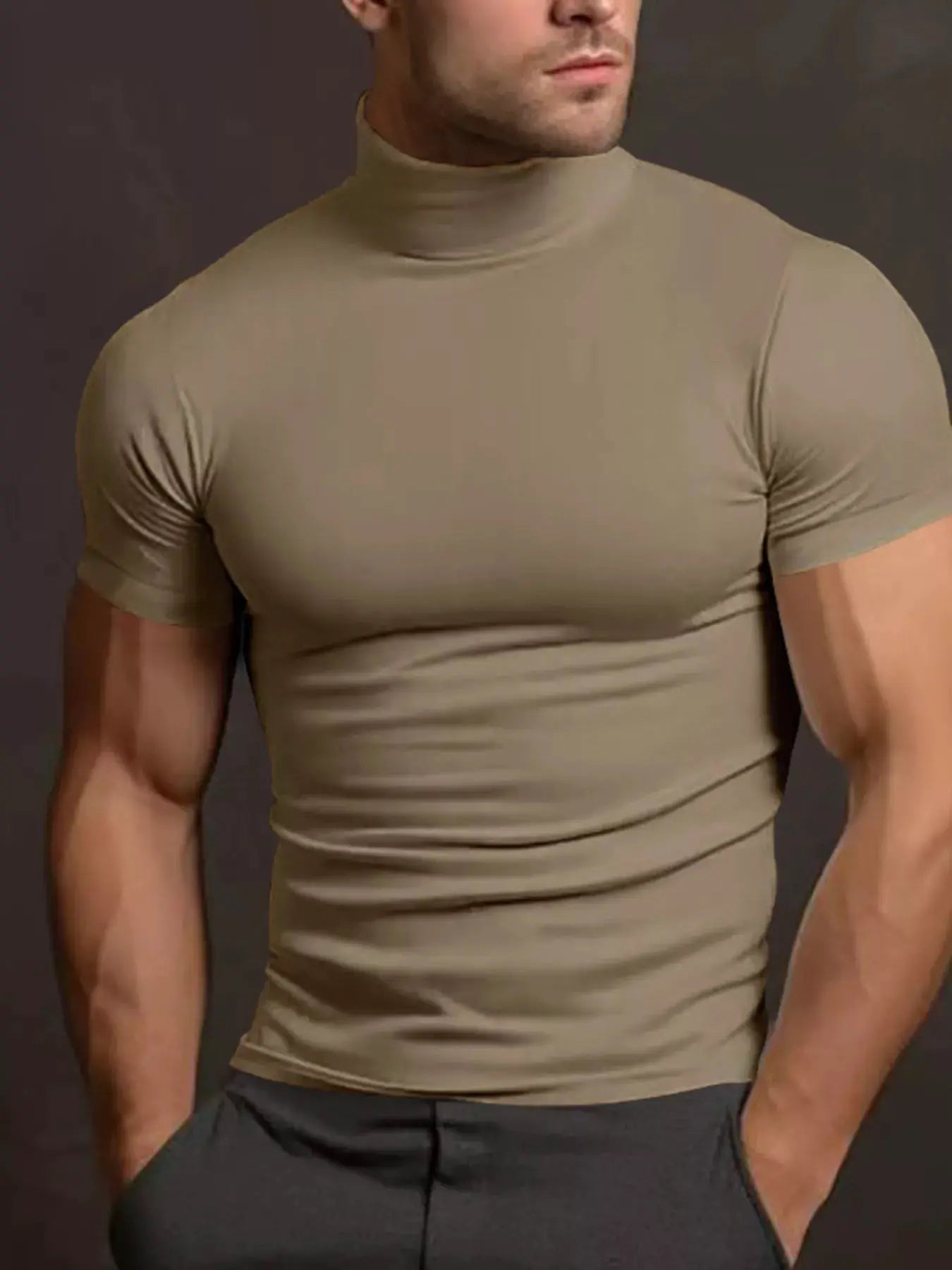 Men's Full Size Short Sleeve Turtleneck T-Shirt Plus Size by Trendsi