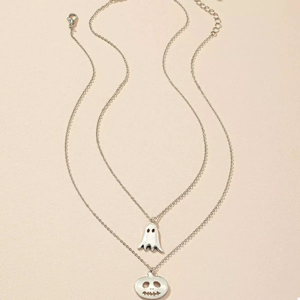 2 Piece Halloween Ghost & Pumpkin Pendant Necklace by Trendsi