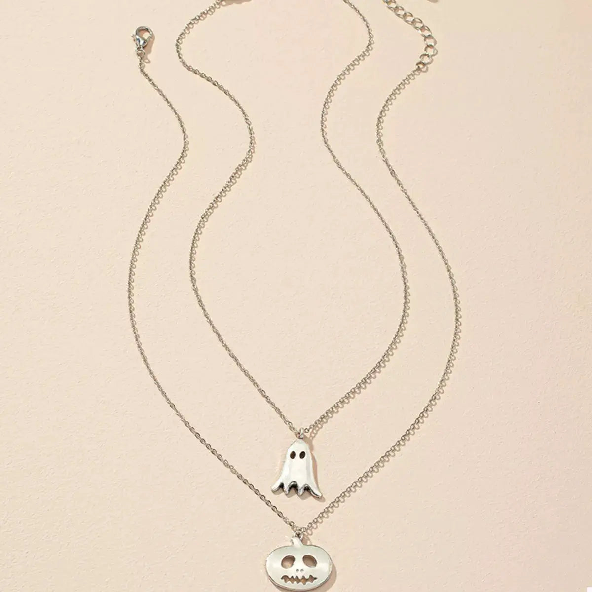 2 Piece Halloween Ghost & Pumpkin Pendant Necklace by Trendsi