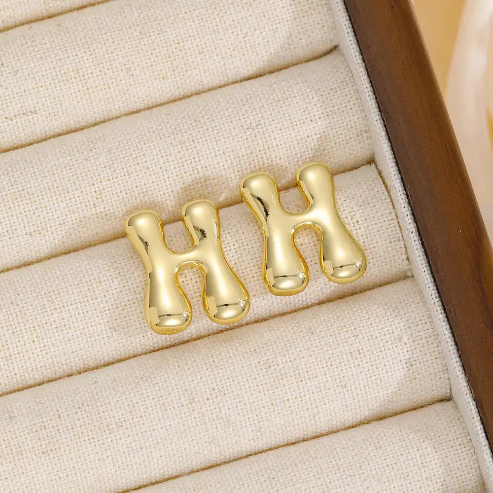18K Gold-Plated Bubble Letter Stud Earrings by Trendsi