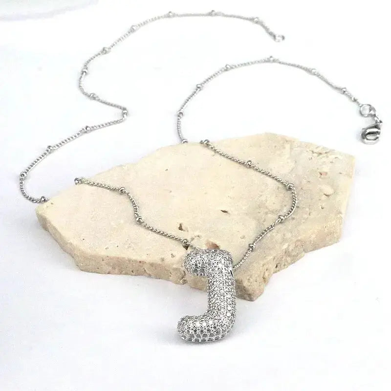 Copper Inlaid Zircon Letter Pendant Necklace by Trendsi