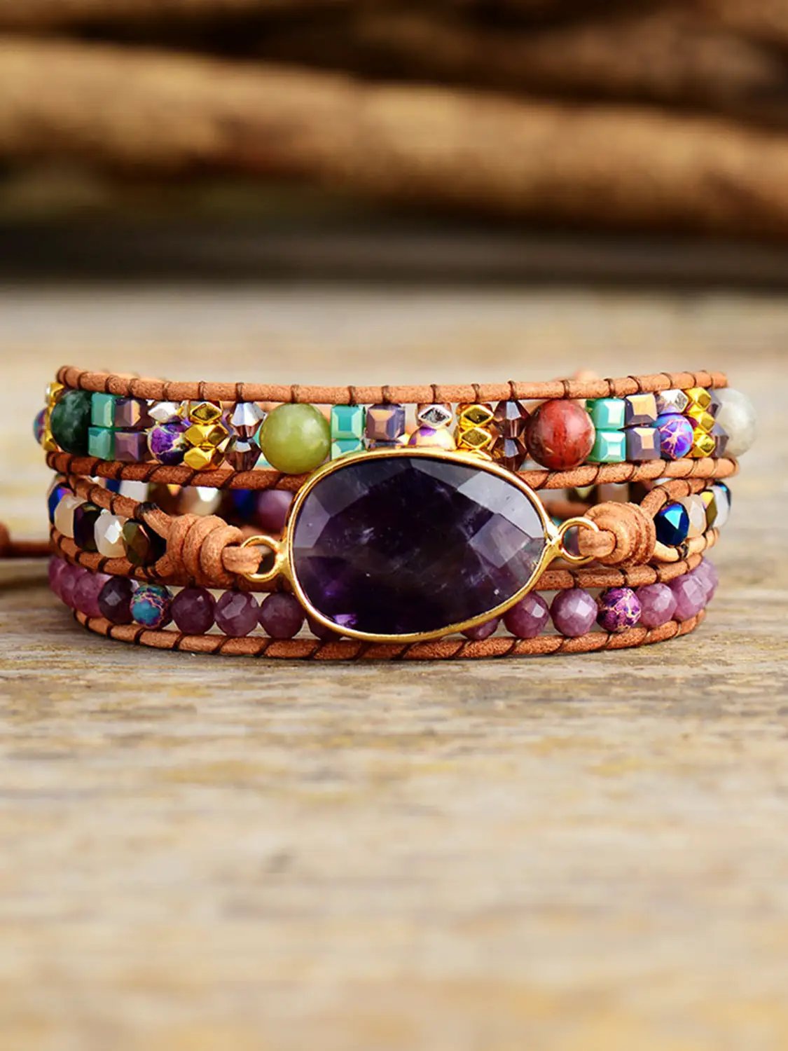 Triple-Layer Amethyst Bracelet by Trendsi