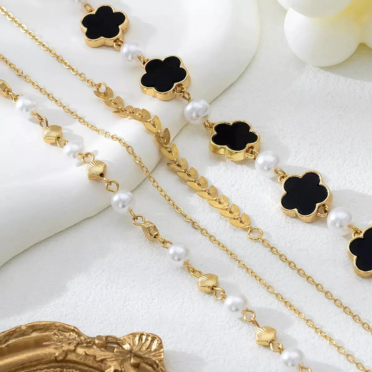 4-Piece 18K Gold-Plated Alloy Resin Bracelet by Trendsi
