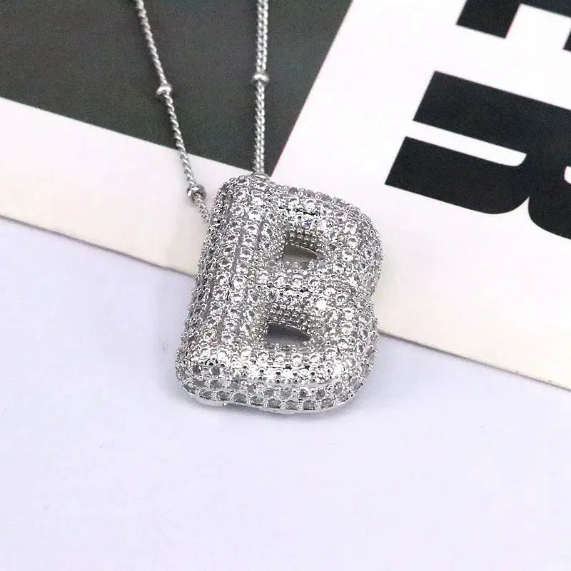 Copper Inlaid Zircon Letter Pendant Necklace by Trendsi