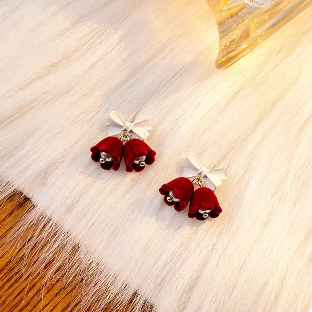 Velvet Bell Earrings with Bow by Trendsi