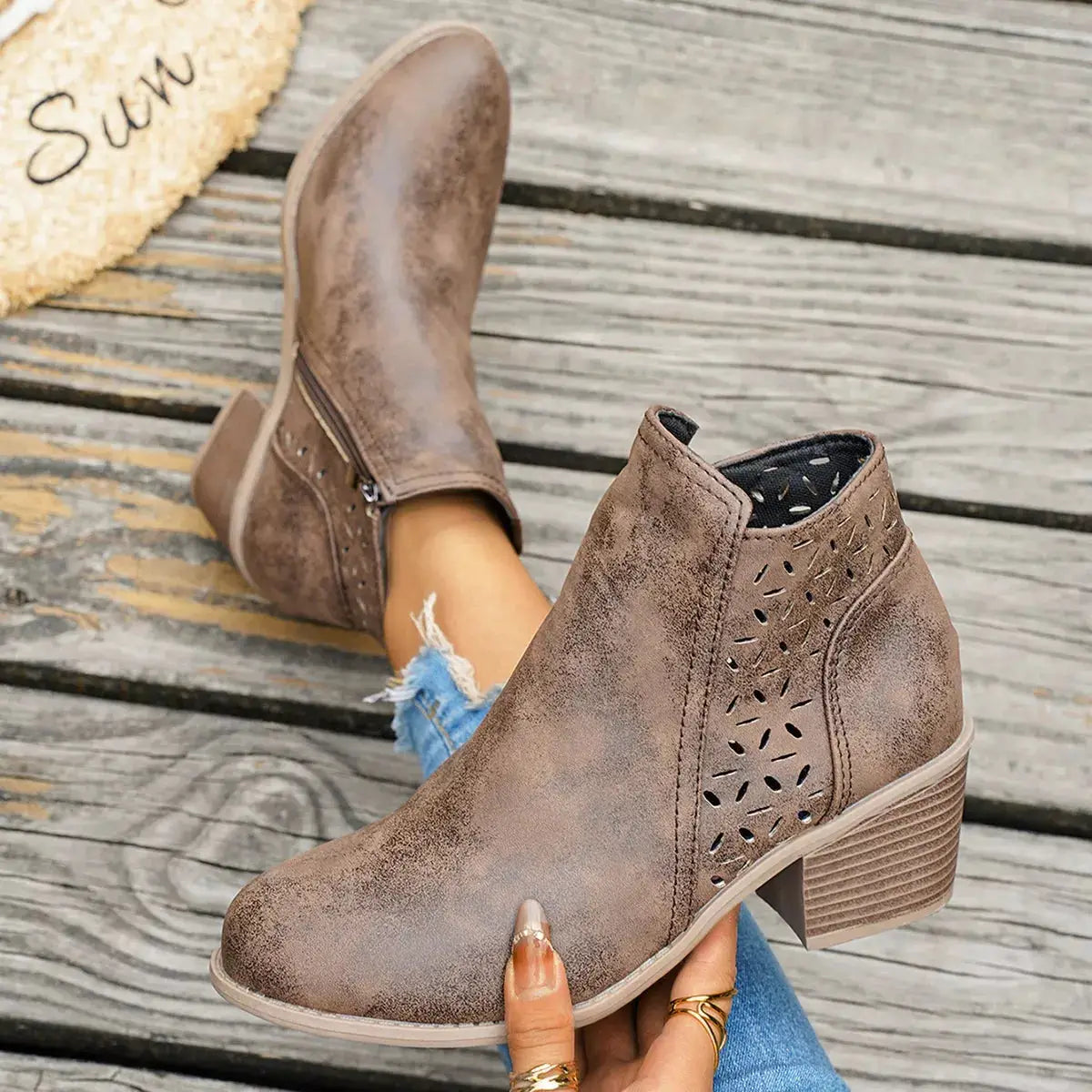 Round Toe Block Heels Boots by Trendsi