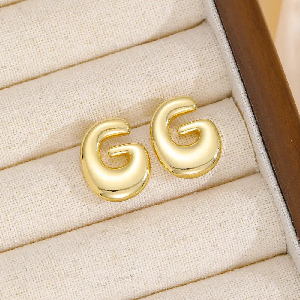 18K Gold-Plated Bubble Letter Stud Earrings by Trendsi