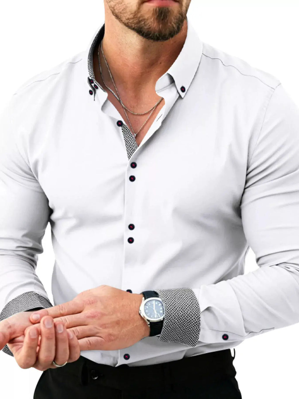 Men's Full Size Slim Fit Contrast Trim Shirt Plus Size by Trendsi