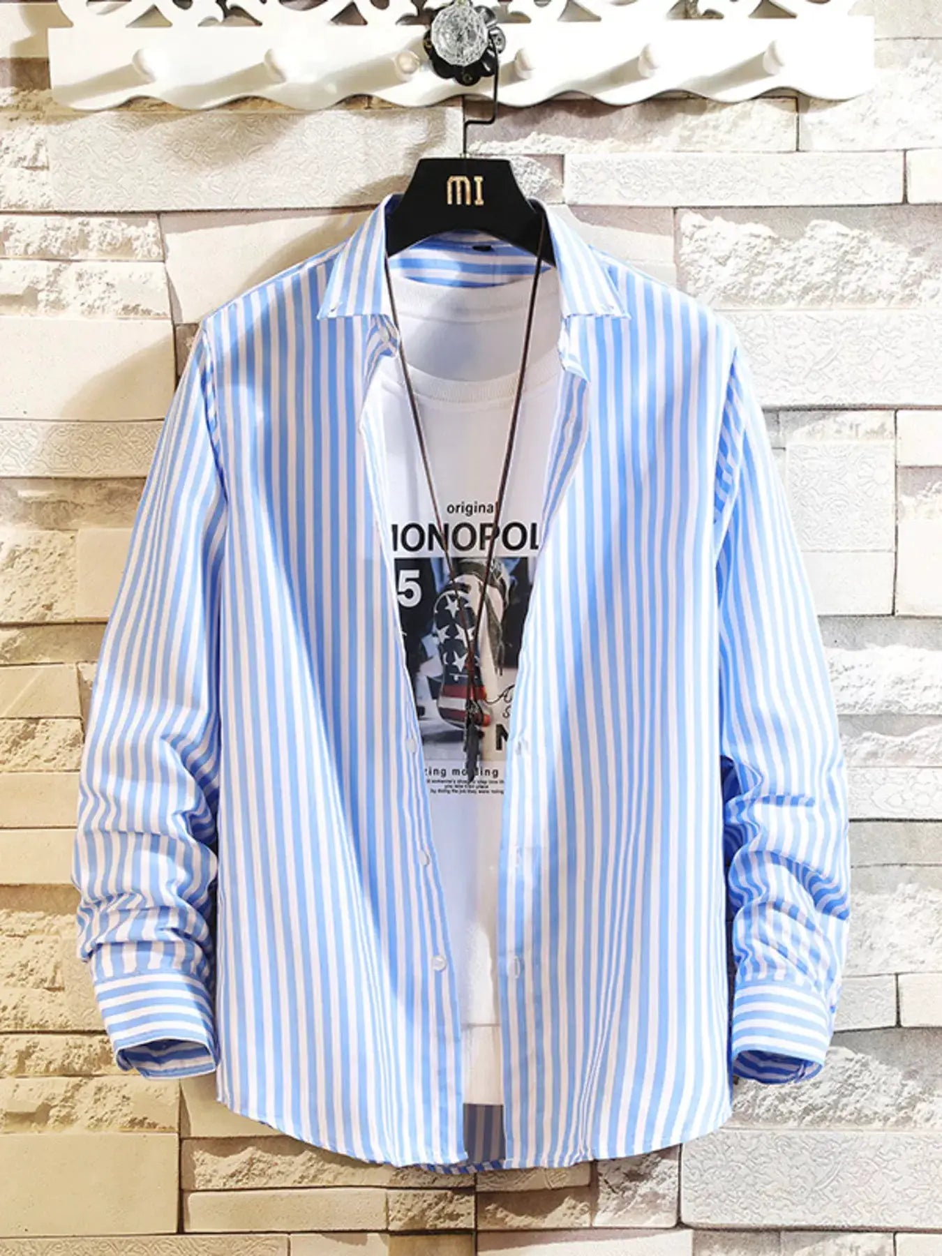 Men's Plus Size Striped Button Up Casual Shirt by Trendsi