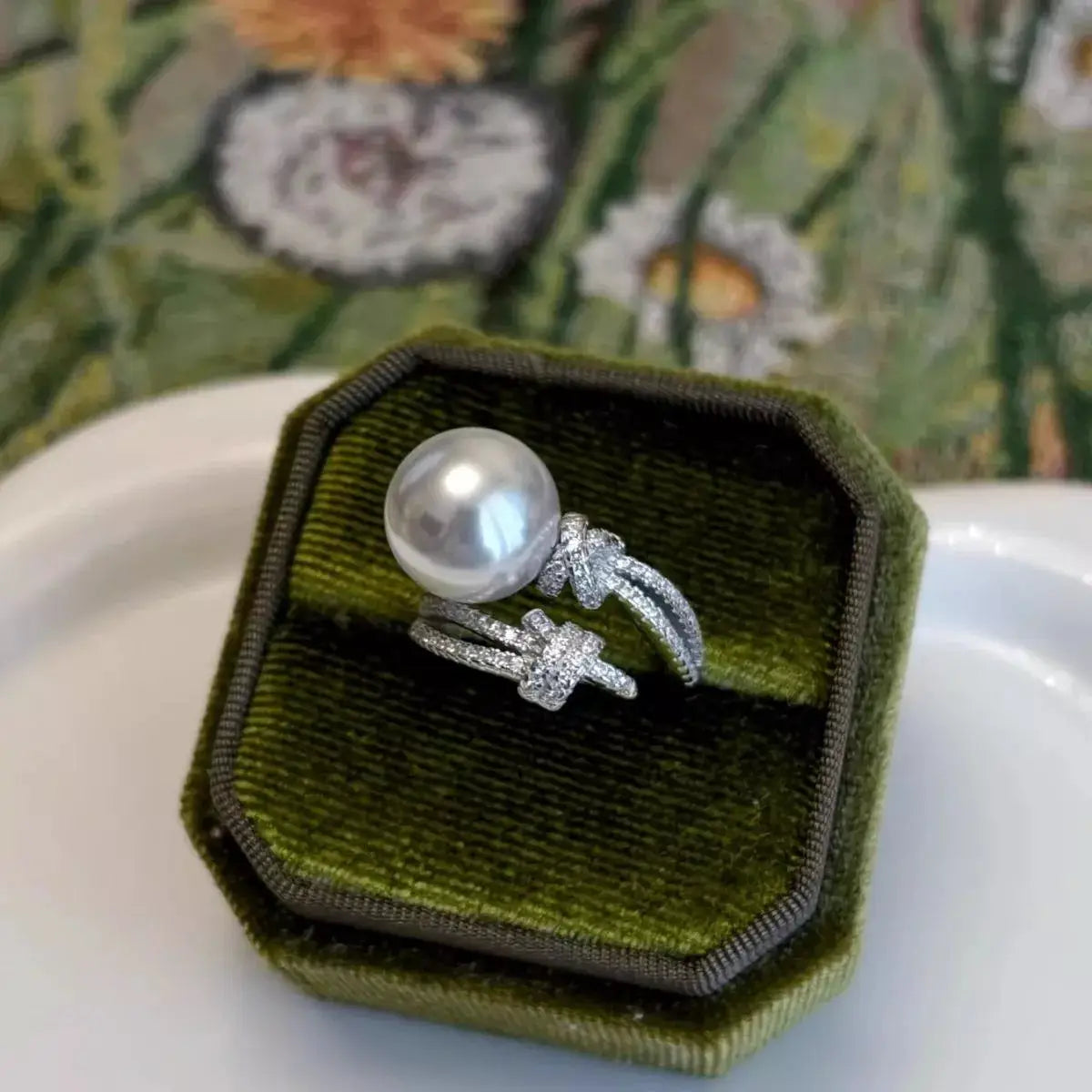 Pearl Zircon Bypass Ring by Trendsi