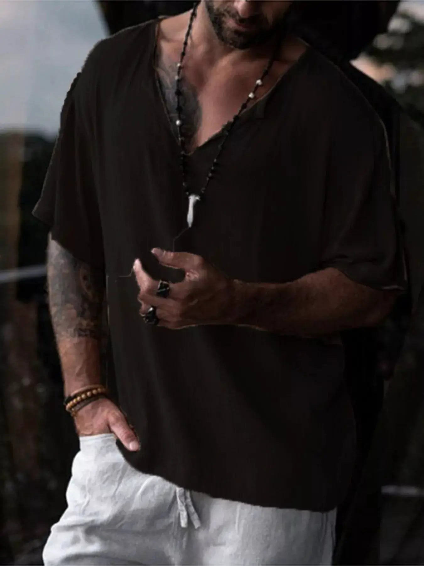 Men's Full Size Casual Loose Short Sleeve Blouse Plus Size by Trendsi