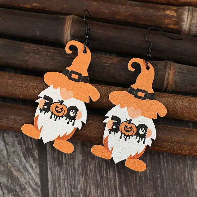 Wooden Dwarfs Pumpkin Dangle Earrings by Trendsi