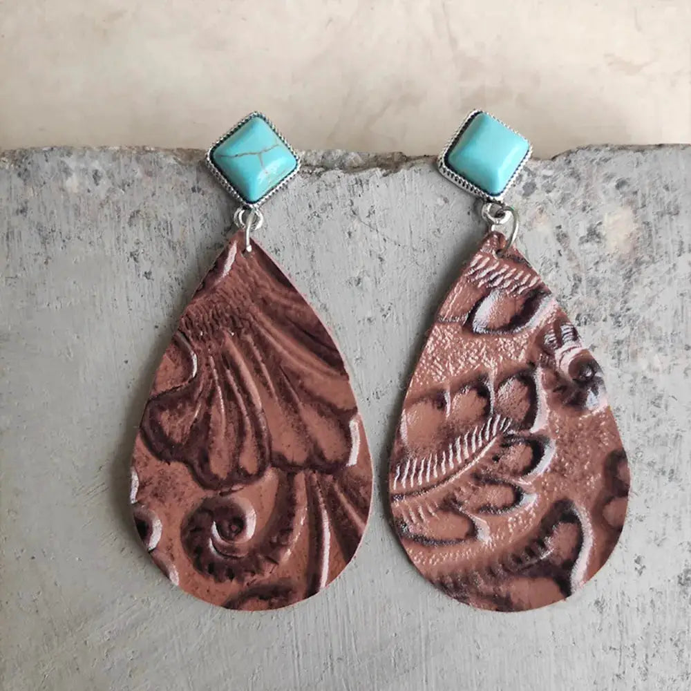 Artificial Turquoise Teardrop Earrings by Trendsi