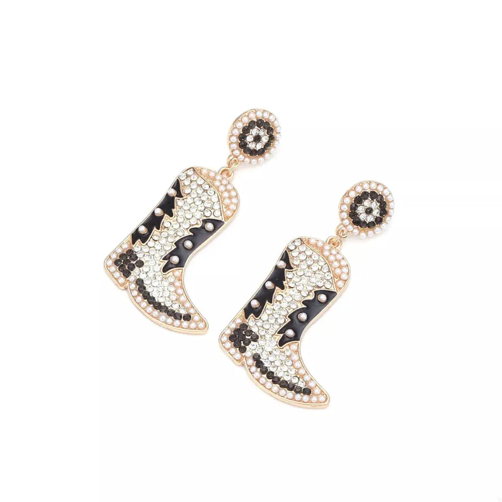 Rhinestone Cowboy Boot Dangle Earrings by Trendsi