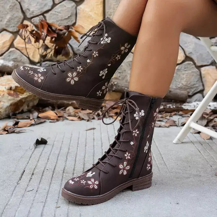 Round Toe Block Heels Boots by Trendsi