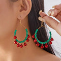 Christmas Beaded Hoop Earrings with Jingle Bells by Trendsi